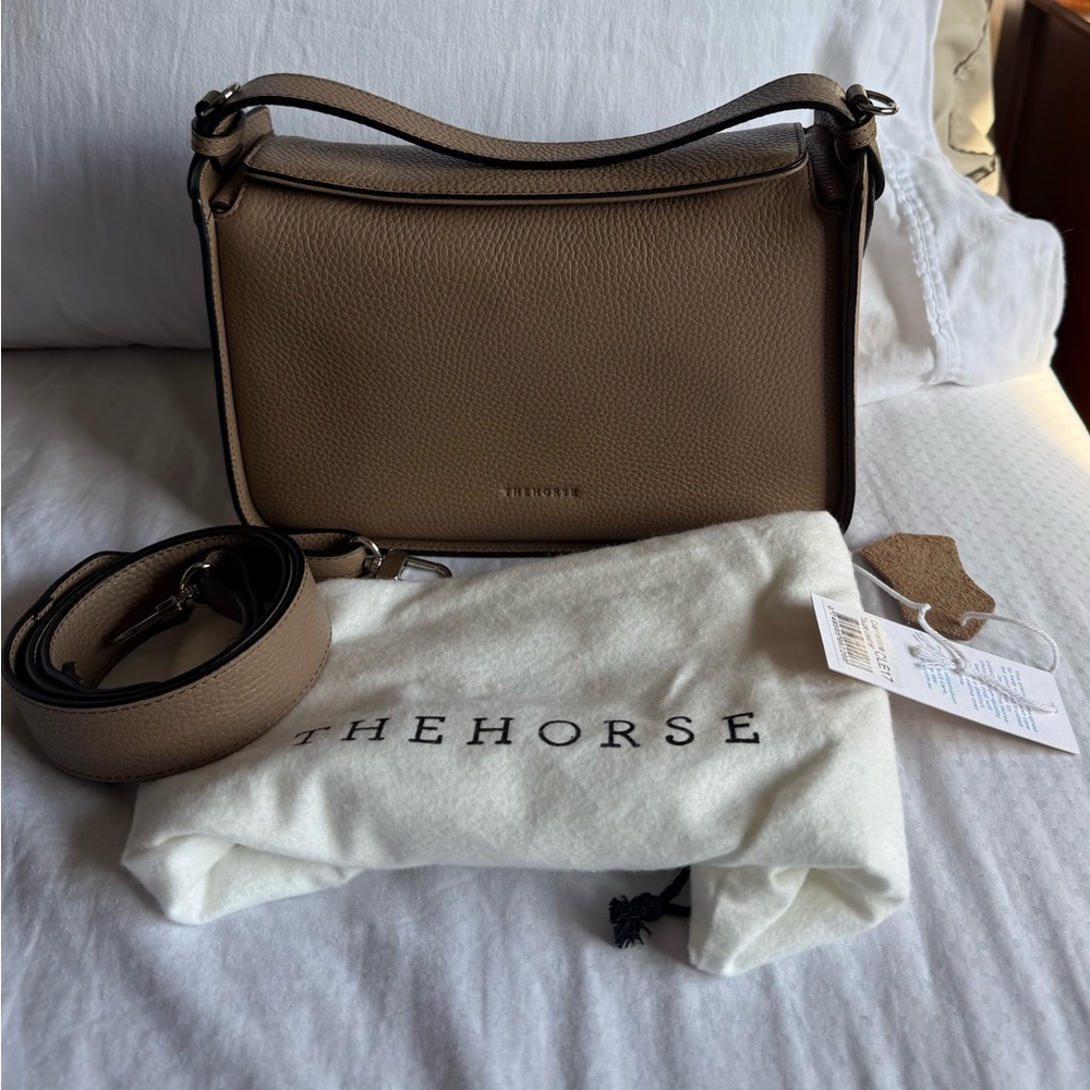 The Horse Taupe Pebbled Leather Shoulder Bag with Detachable Strap